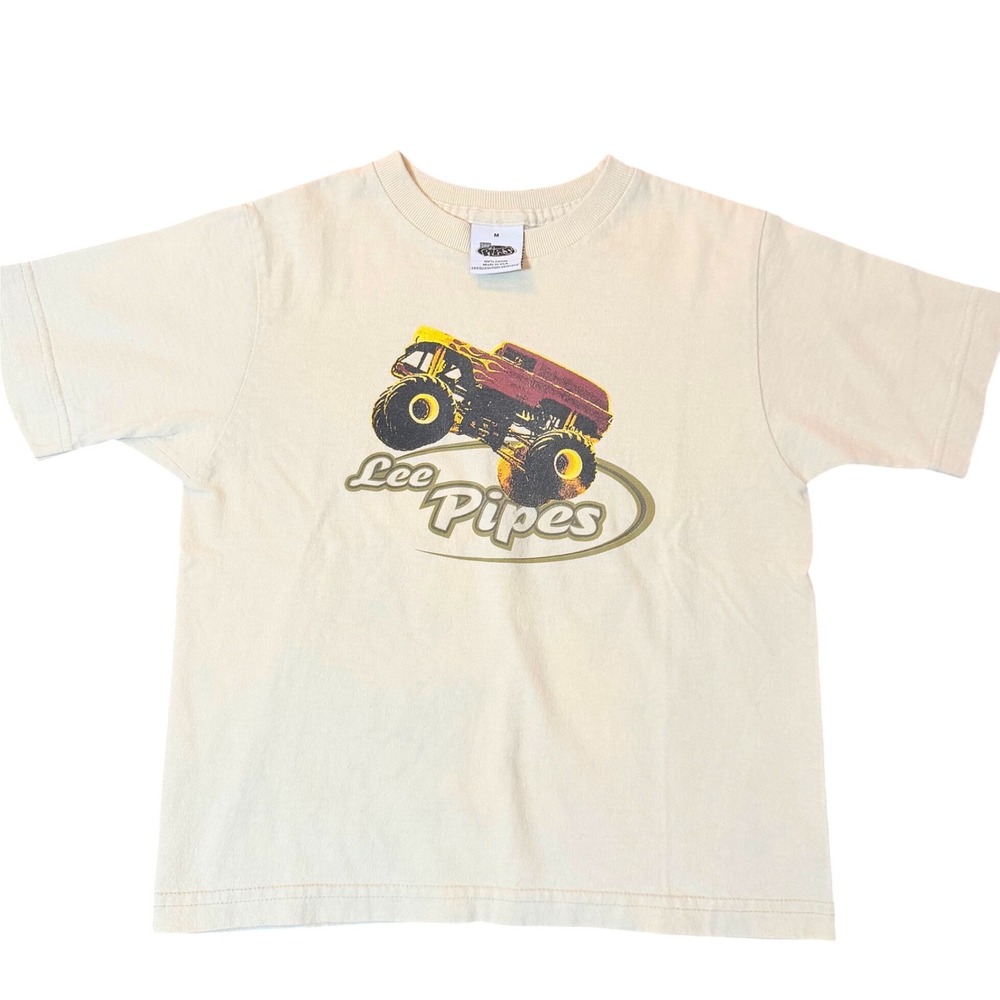 VTG 90s LEE PIPES Monster Truck Graphic T Shirt Youth Size M Grunge Streetwear